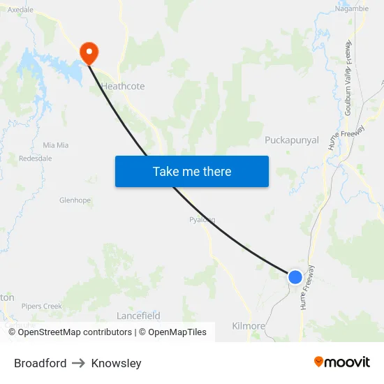 Broadford to Knowsley map