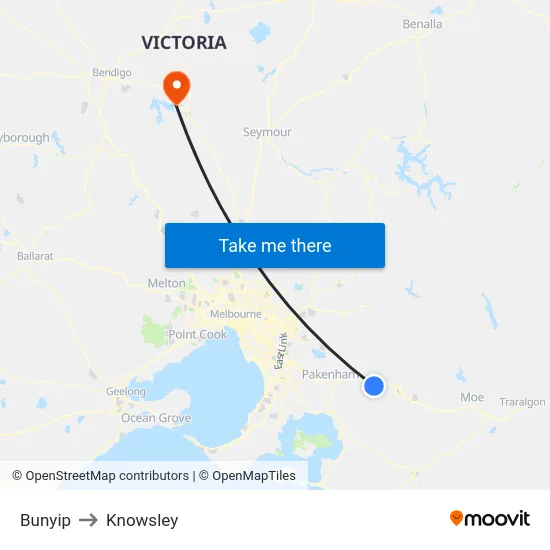 Bunyip to Knowsley map