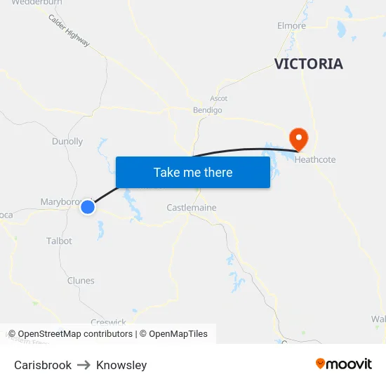 Carisbrook to Knowsley map