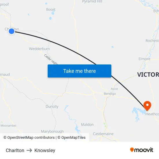 Charlton to Knowsley map