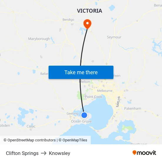 Clifton Springs to Knowsley map