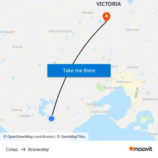 Colac to Knowsley map