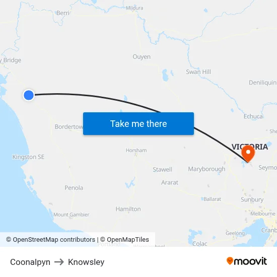Coonalpyn to Knowsley map