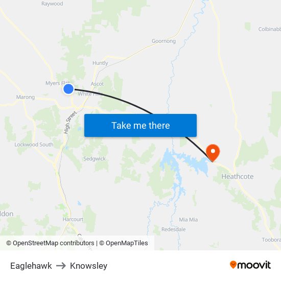 Eaglehawk to Knowsley map