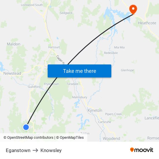 Eganstown to Knowsley map