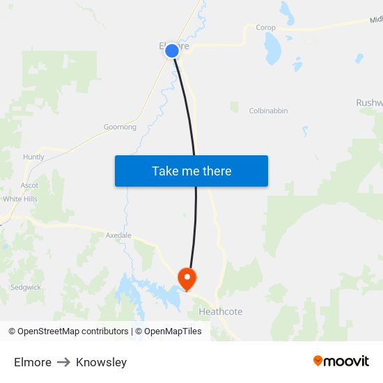 Elmore to Knowsley map