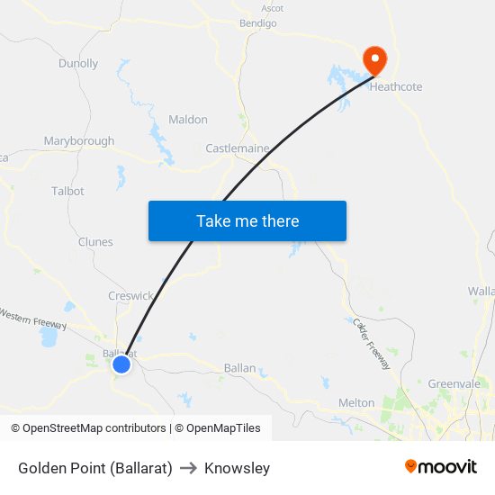 Golden Point (Ballarat) to Knowsley map