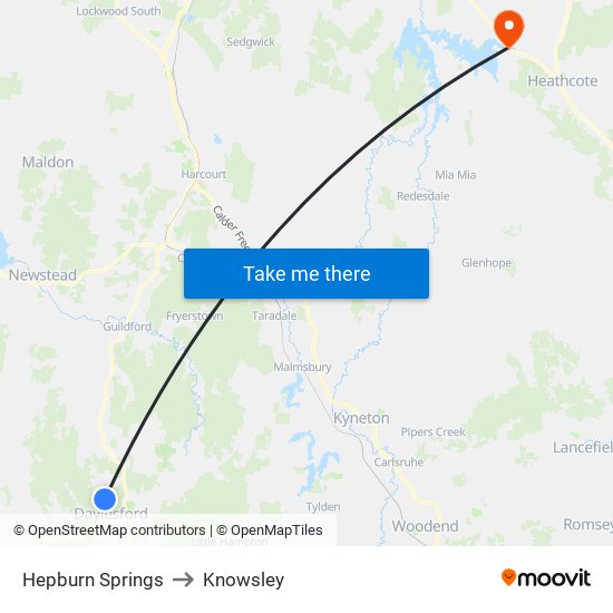 Hepburn Springs to Knowsley map