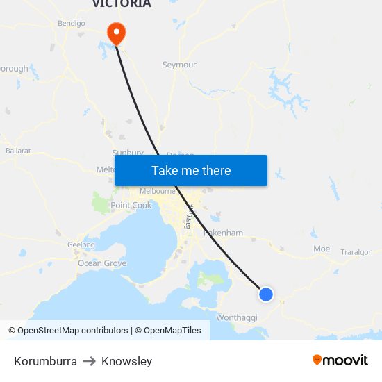 Korumburra to Knowsley map