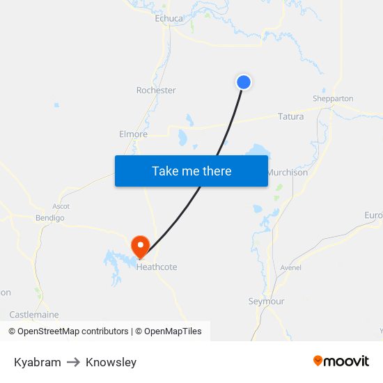 Kyabram to Knowsley map