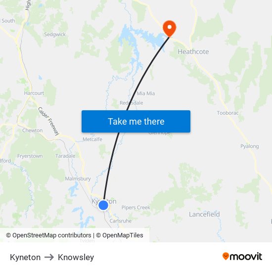 Kyneton to Knowsley map