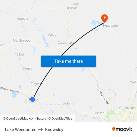 Lake Wendouree to Knowsley map