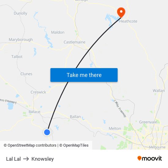 Lal Lal to Knowsley map