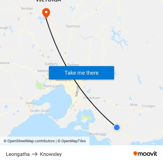Leongatha to Knowsley map