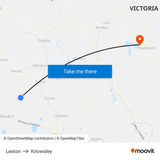 Lexton to Knowsley map