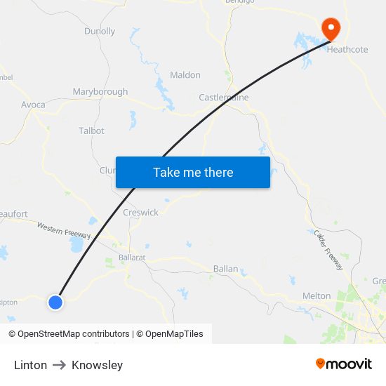 Linton to Knowsley map