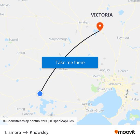 Lismore to Knowsley map