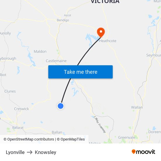 Lyonville to Knowsley map