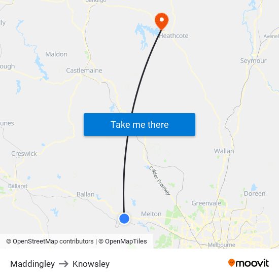 Maddingley to Knowsley map