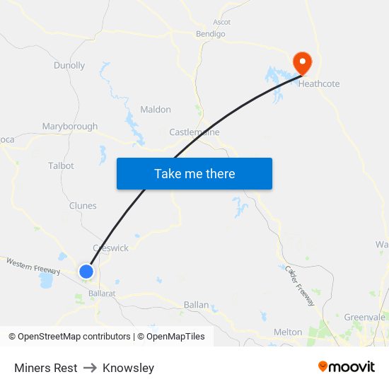 Miners Rest to Knowsley map