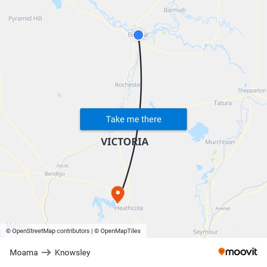 Moama to Knowsley map