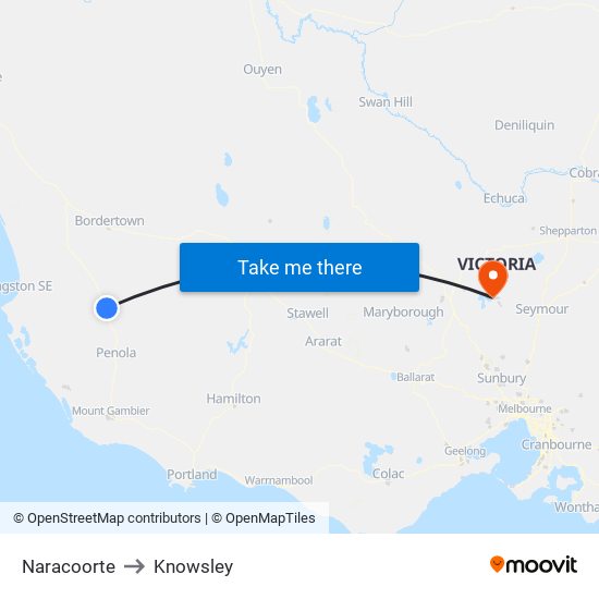 Naracoorte to Knowsley map