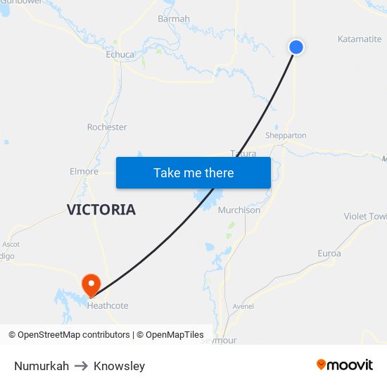 Numurkah to Knowsley map