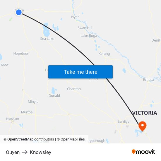 Ouyen to Knowsley map