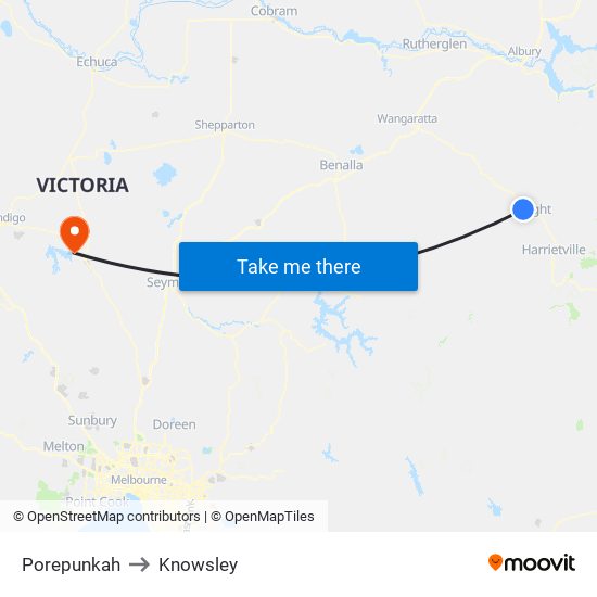 Porepunkah to Knowsley map