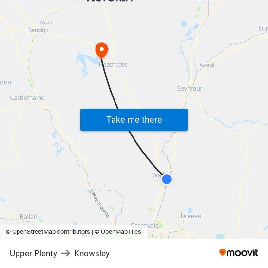 Upper Plenty to Knowsley map