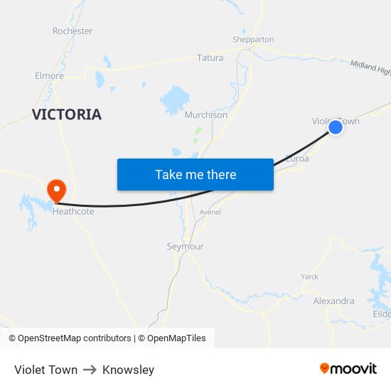 Violet Town to Knowsley map