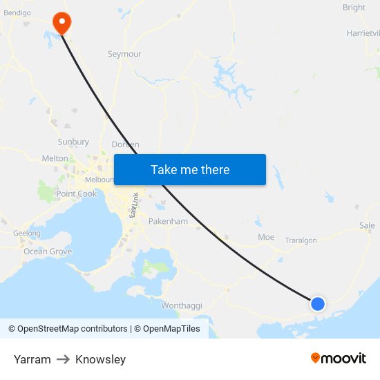 Yarram to Knowsley map
