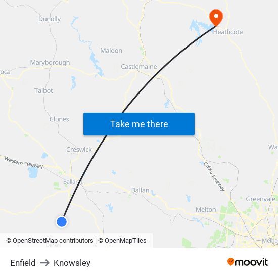 Enfield to Knowsley map