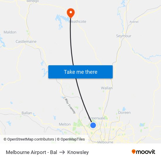 Melbourne Airport - Bal to Knowsley map