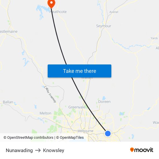 Nunawading to Knowsley map