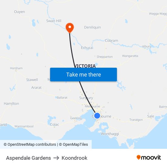 Aspendale Gardens to Koondrook map