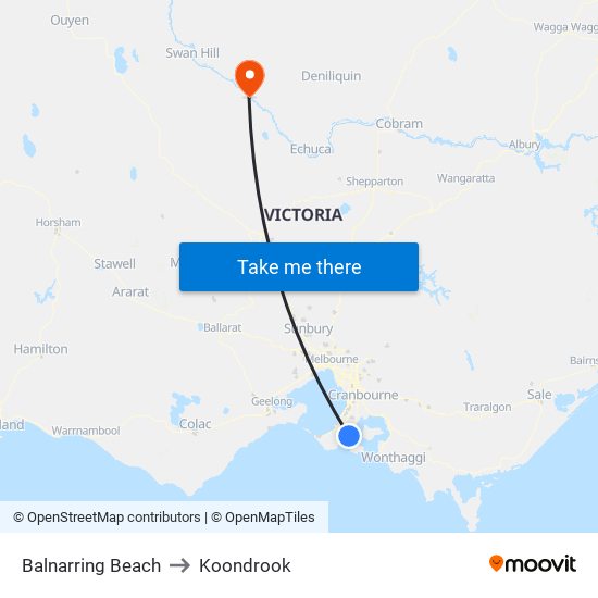 Balnarring Beach to Koondrook map