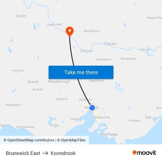 Brunswick East to Koondrook map