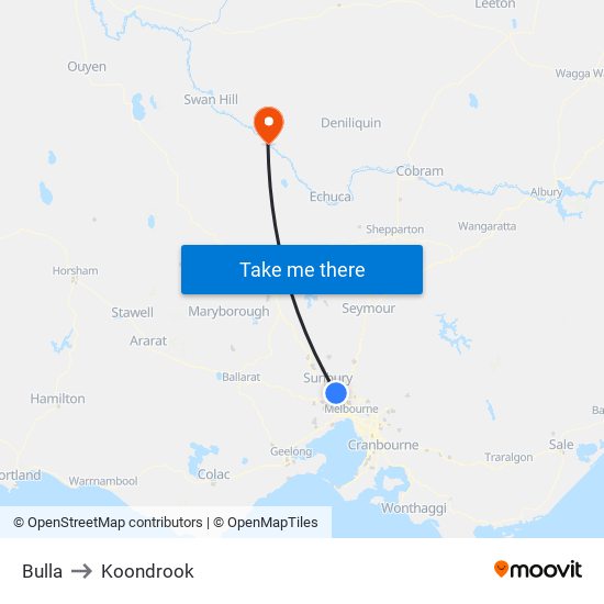 Bulla to Koondrook map