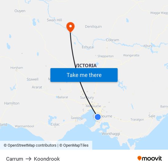 Carrum to Koondrook map