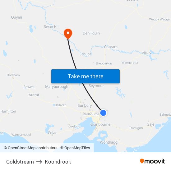 Coldstream to Koondrook map