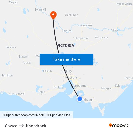 Cowes to Koondrook map