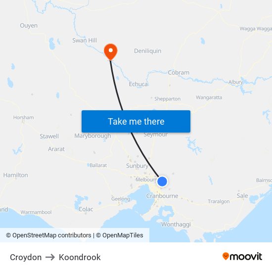 Croydon to Koondrook map