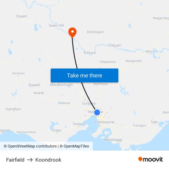 Fairfield to Koondrook map