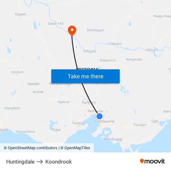 Huntingdale to Koondrook map