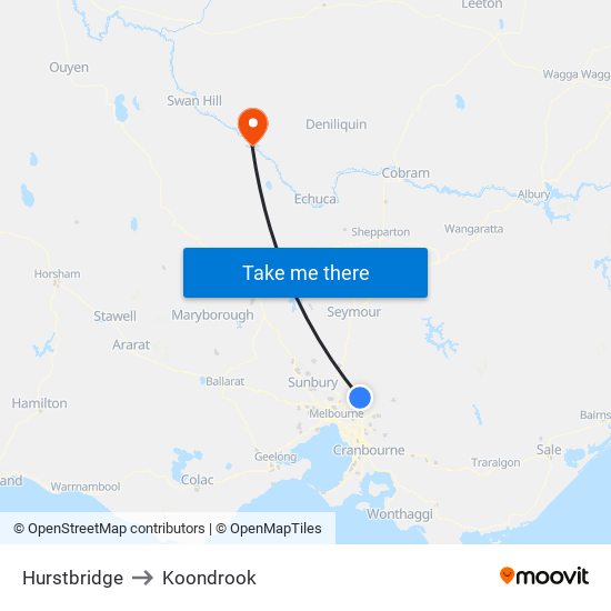 Hurstbridge to Koondrook map