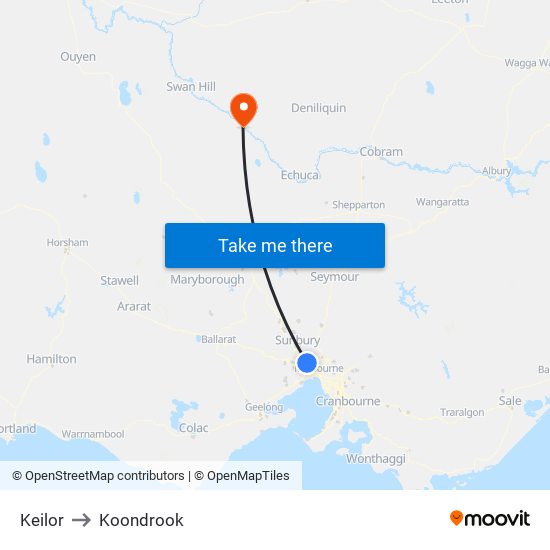 Keilor to Koondrook map