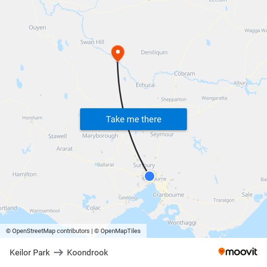 Keilor Park to Koondrook map