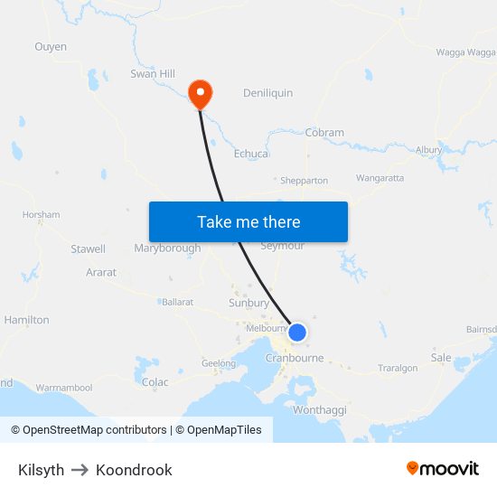 Kilsyth to Koondrook map