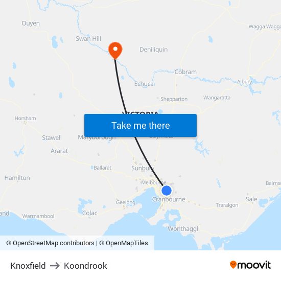 Knoxfield to Koondrook map